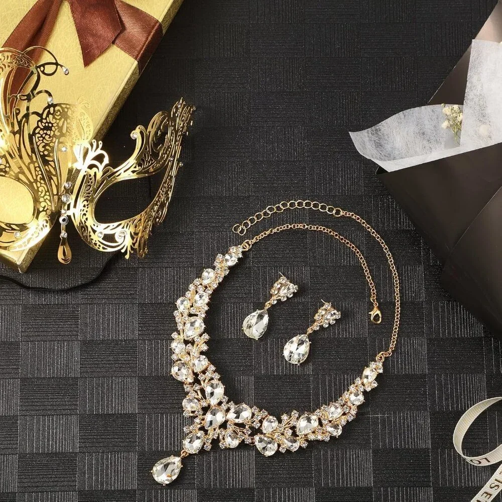 Masquerade Mask Set Women Jewelry Halloween Venetian Costume Party Accessory